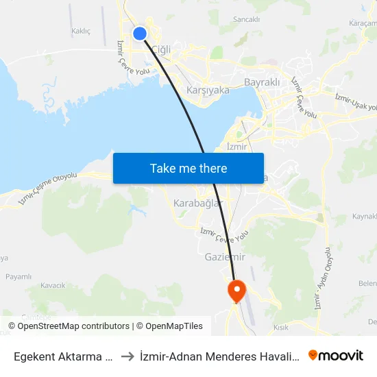 Egekent Aktarma Merkezi to İzmir-Adnan Menderes Havalimanı (ADB) map
