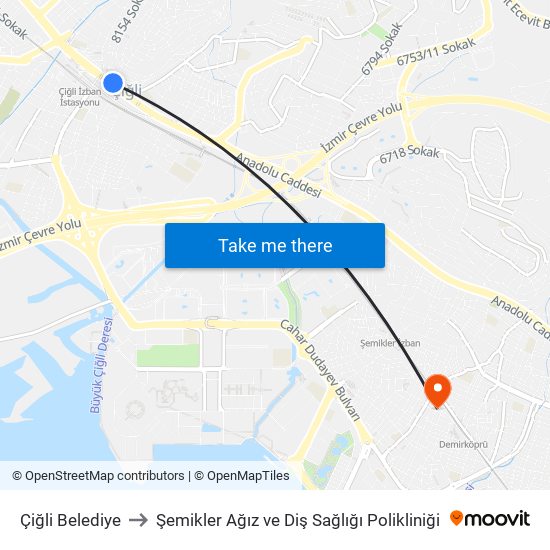 Çiğli Belediye to Şemikler Ağız ve Diş Sağlığı Polikliniği map