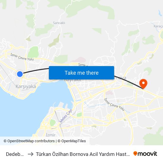 Dedebaşı to Türkan Özilhan Bornova Acil Yardım Hastanesi map