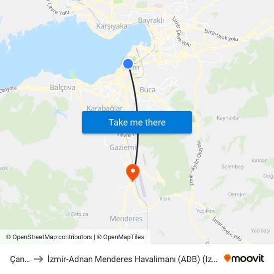 Çankaya to İzmir-Adnan Menderes Havalimanı (ADB) (Izmir-Adnan Menderes Airport) map