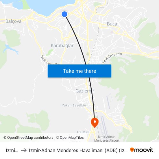 İzmirspor to İzmir-Adnan Menderes Havalimanı (ADB) (Izmir-Adnan Menderes Airport) map