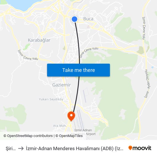 Şirinyer to İzmir-Adnan Menderes Havalimanı (ADB) (Izmir-Adnan Menderes Airport) map