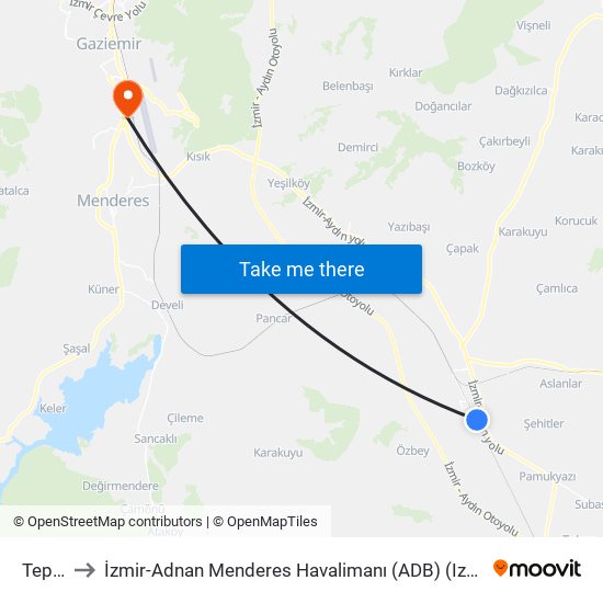 Tepeköy to İzmir-Adnan Menderes Havalimanı (ADB) (Izmir-Adnan Menderes Airport) map