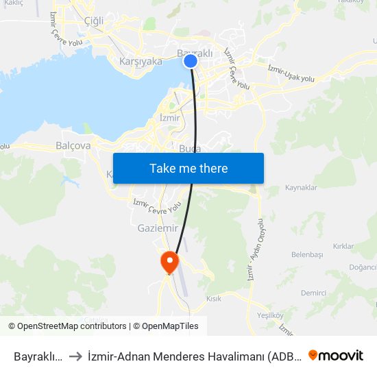 Bayraklı İstasyon to İzmir-Adnan Menderes Havalimanı (ADB) (Izmir-Adnan Menderes Airport) map