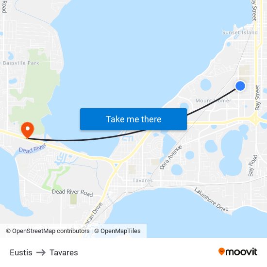 Eustis to Tavares map