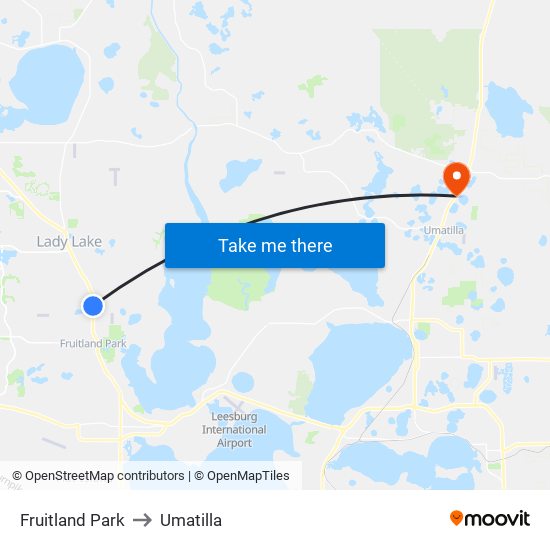 Fruitland Park to Umatilla map