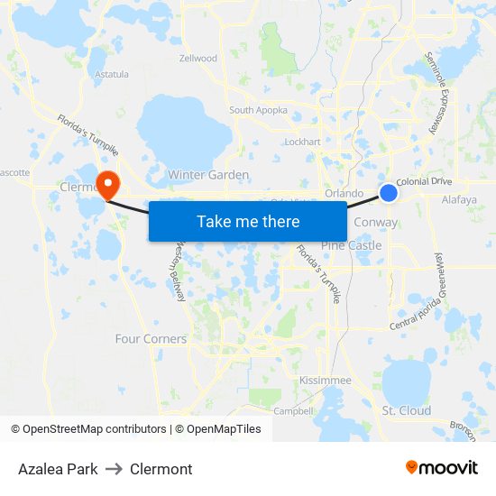 Azalea Park to Clermont map