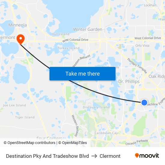 Destination Pky And Tradeshow Blvd to Clermont map