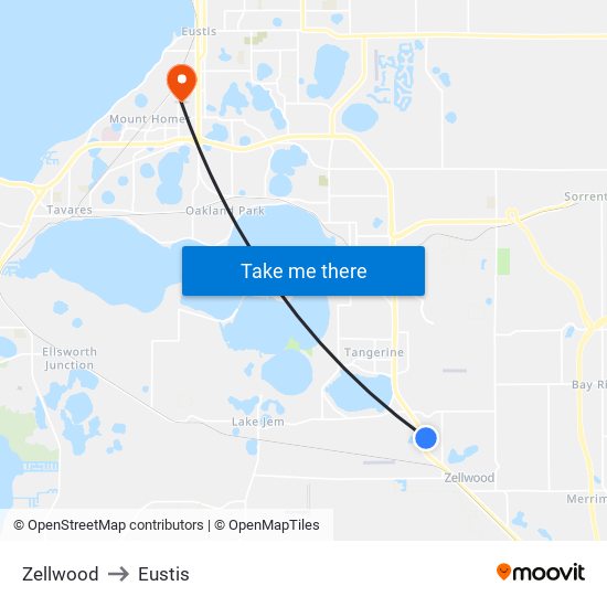 Zellwood to Eustis map