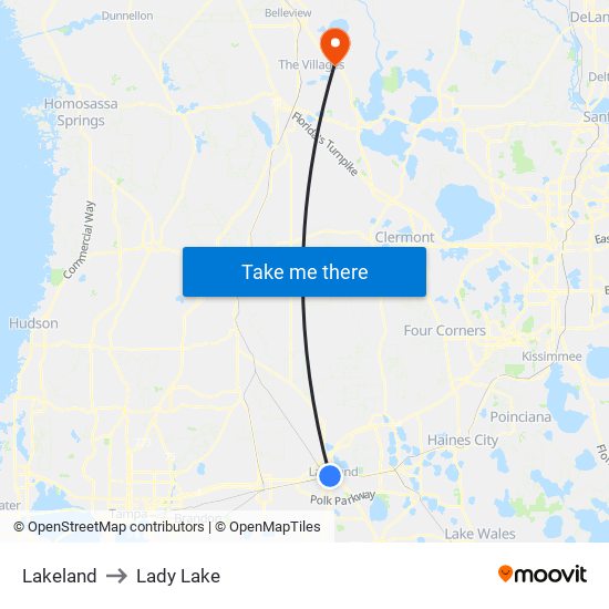 Lakeland to Lady Lake map