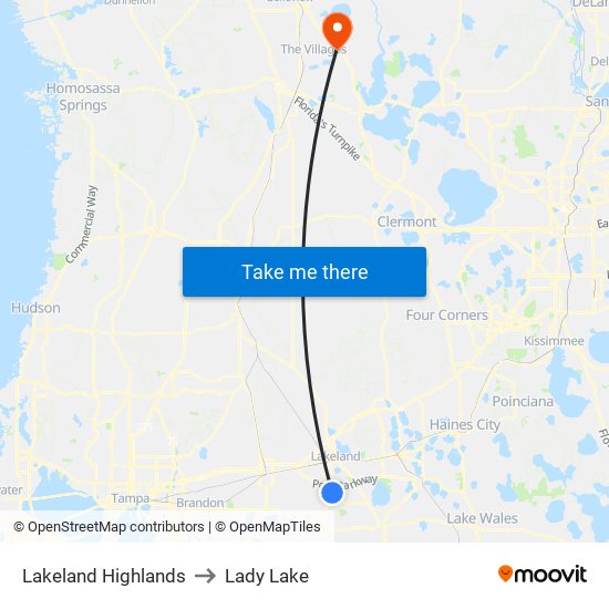 Lakeland Highlands to Lady Lake map