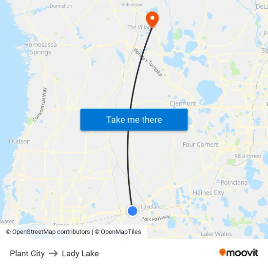 Plant City to Lady Lake map