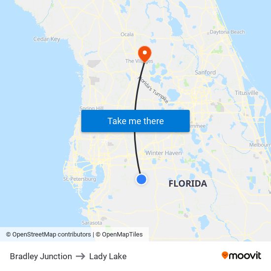 Bradley Junction to Lady Lake map