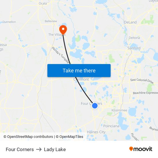 Four Corners to Lady Lake map