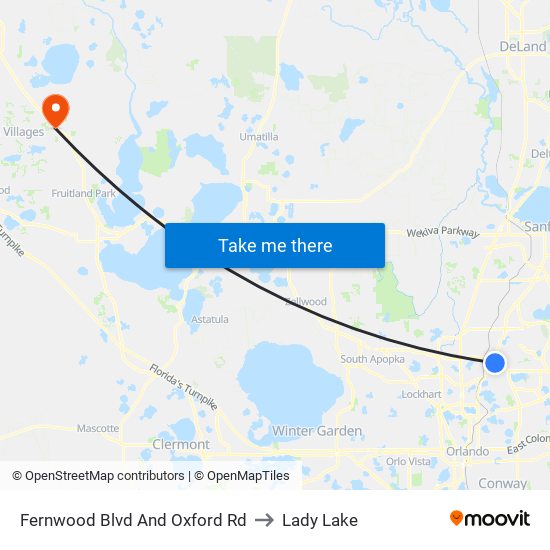 Fernwood Blvd And Oxford Rd to Lady Lake map