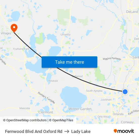 Fernwood Blvd & Oxford Rd to Lady Lake map