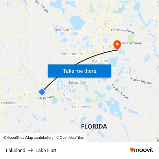 Lakeland to Lake Hart map