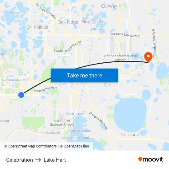 Celebration to Lake Hart map