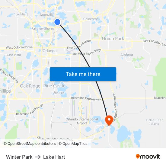 Winter Park to Lake Hart map