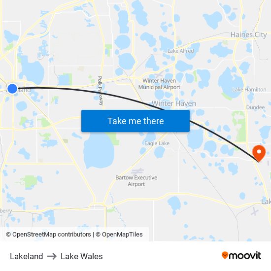 Lakeland to Lake Wales map