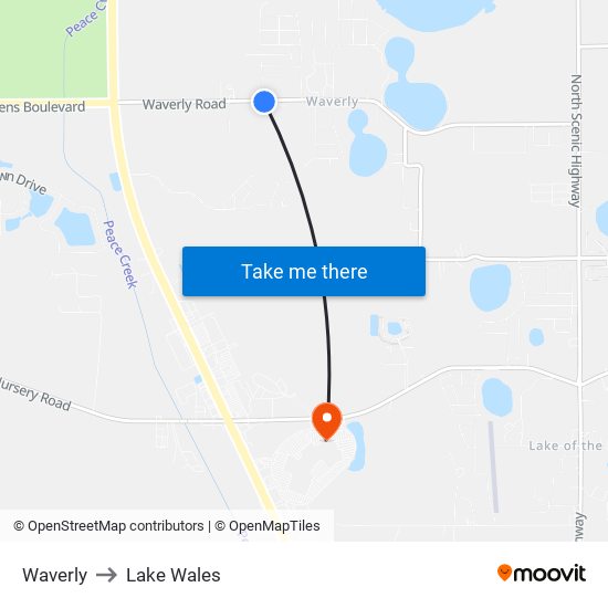 Waverly to Lake Wales map