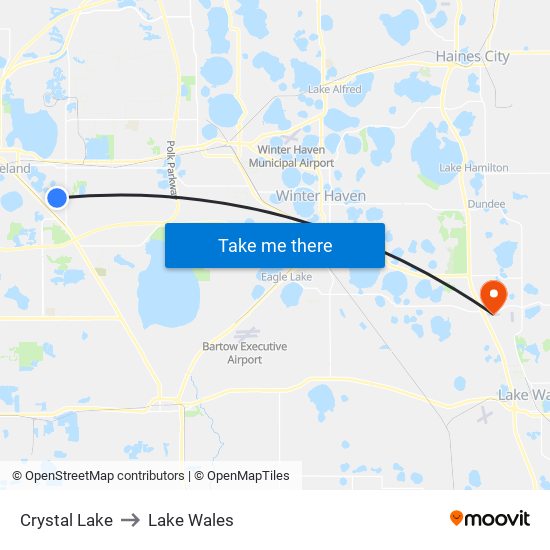 Crystal Lake to Lake Wales map