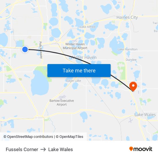 Fussels Corner to Lake Wales map