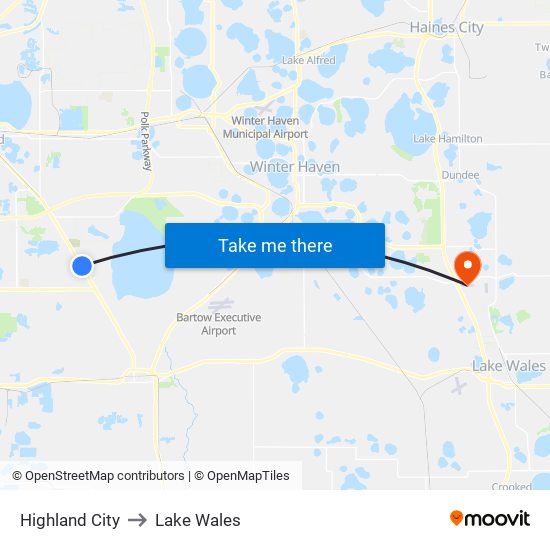 Highland City to Lake Wales map