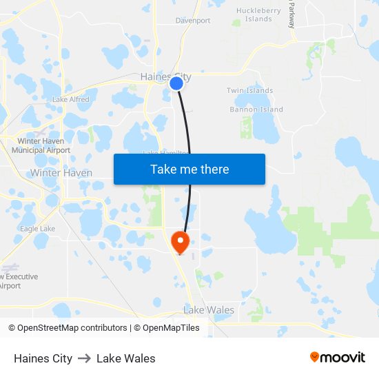 Haines City to Lake Wales map