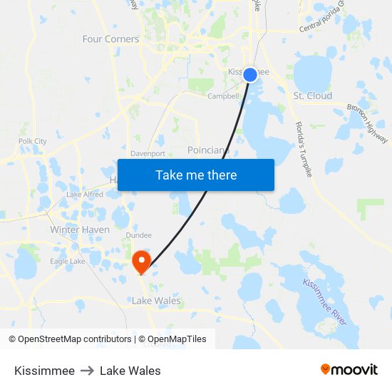 Kissimmee to Lake Wales map