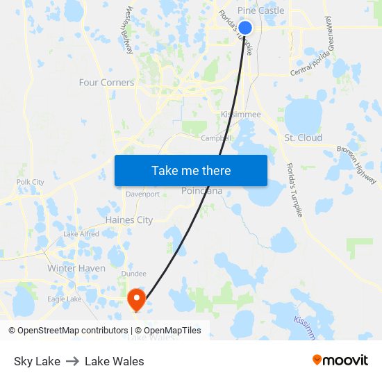 Sky Lake to Lake Wales map