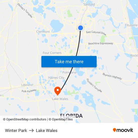 Winter Park to Lake Wales map