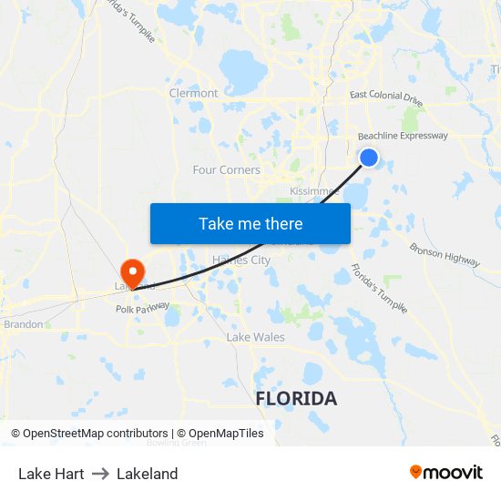 Lake Hart to Lakeland map