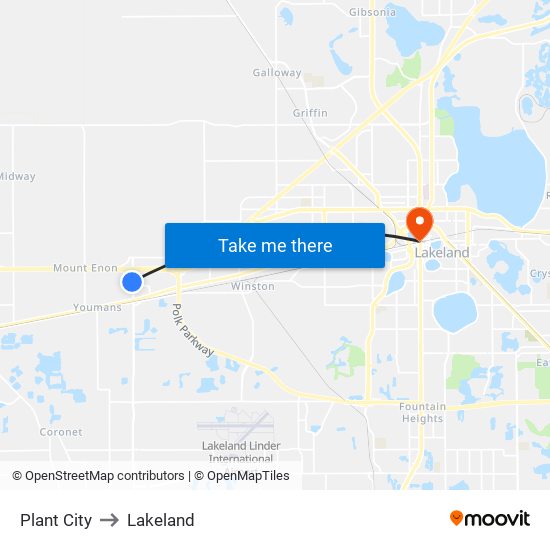 Plant City to Lakeland map