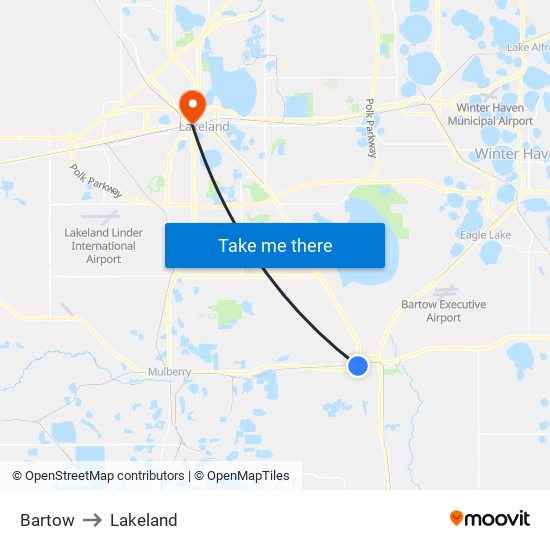 Bartow to Lakeland map