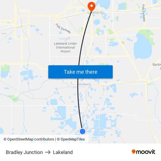 Bradley Junction to Lakeland map