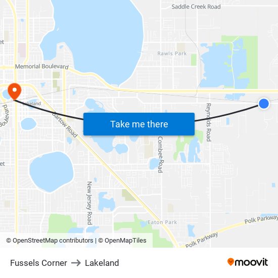 Fussels Corner to Lakeland map