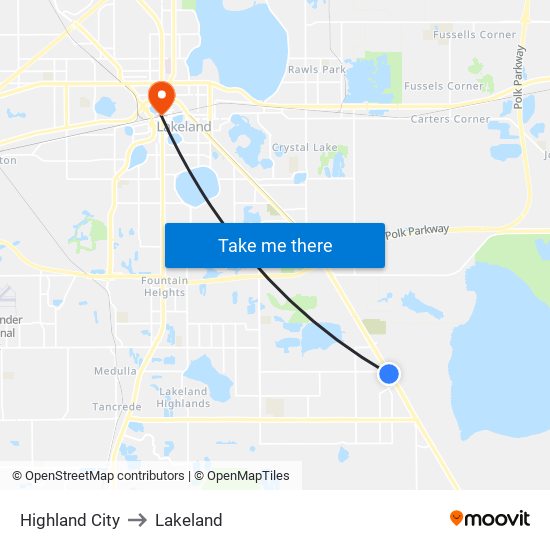 Highland City to Lakeland map