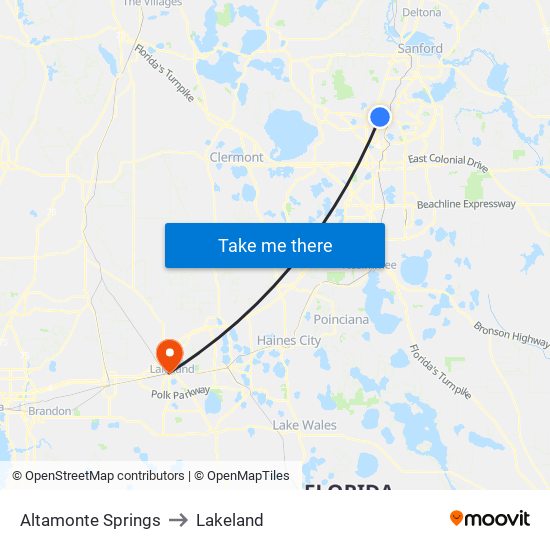 Altamonte Springs to Lakeland map