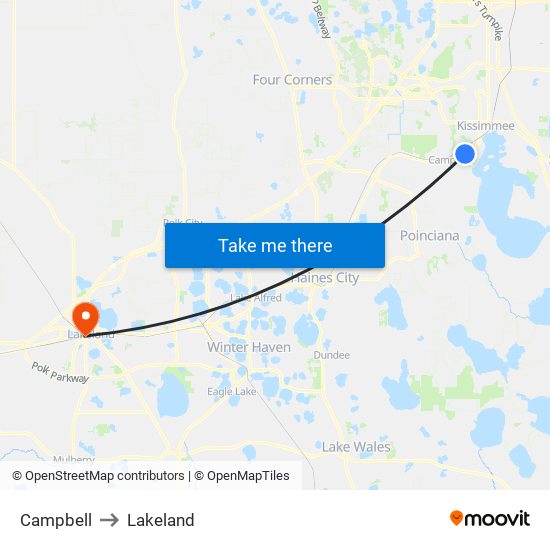 Campbell to Lakeland map