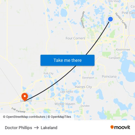 Doctor Phillips to Lakeland map