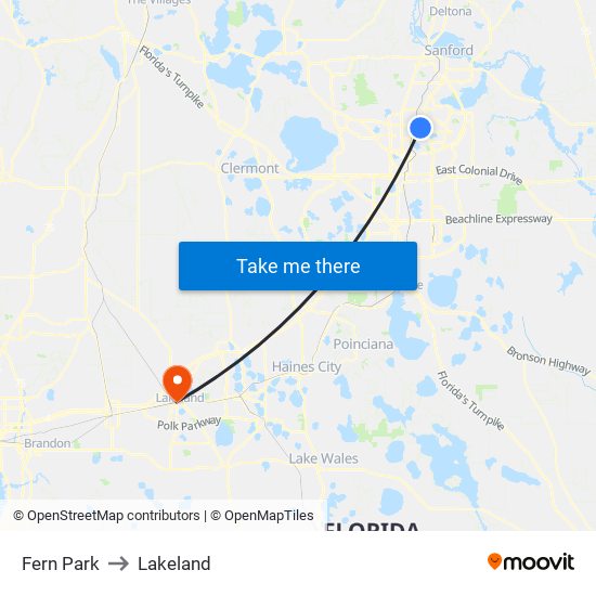 Fern Park to Lakeland map