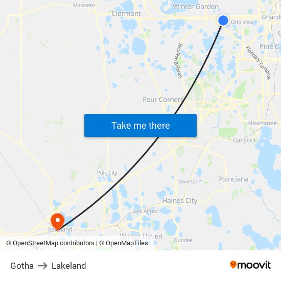 Gotha to Lakeland map