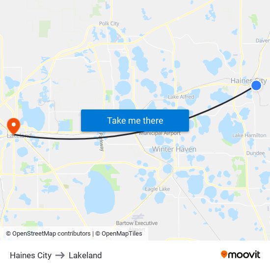 Haines City to Lakeland map