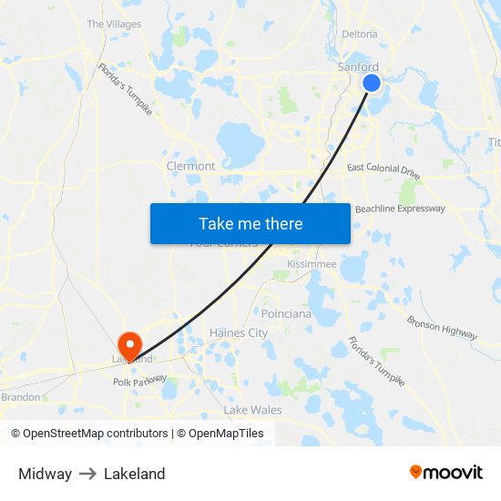 Midway to Lakeland map