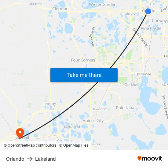 Orlando to Lakeland map