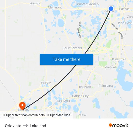 Orlovista to Lakeland map