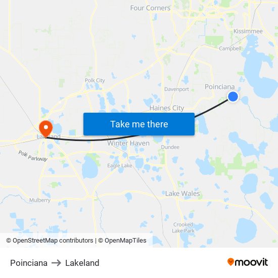 Poinciana to Lakeland map