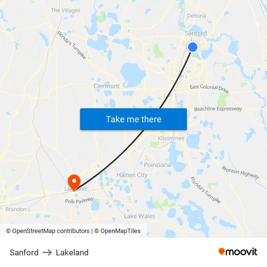 Sanford to Lakeland map