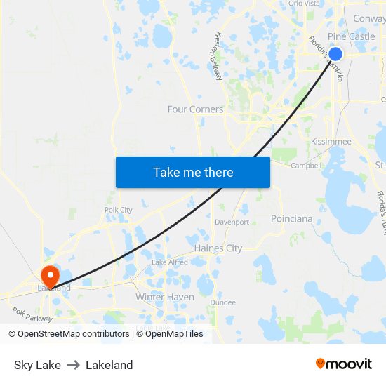 Sky Lake to Lakeland map